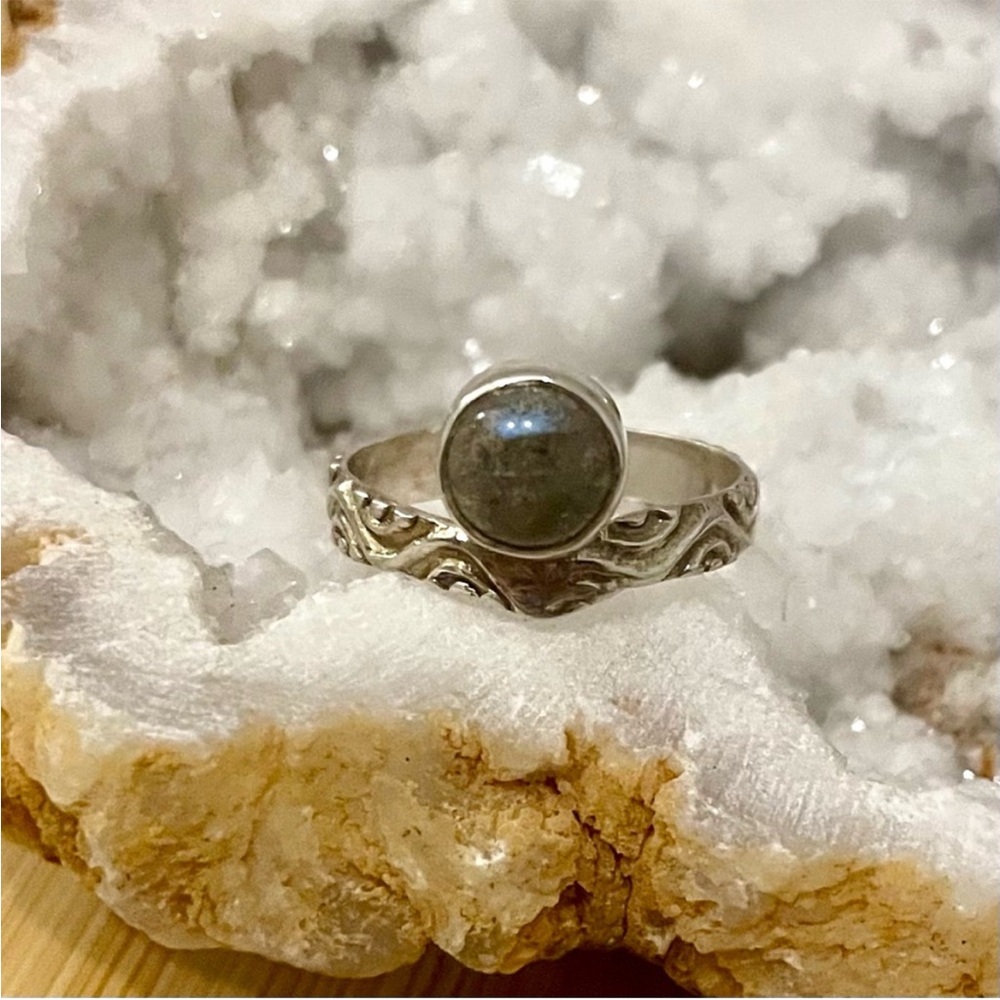 Blue Labradorite Sterling Silver Ring 925 Size 7.5